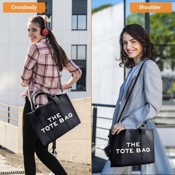 Women Pu-blackPersonalized Canvas Crossbody Tote Bag with Zipper Mini Top-Handle - Picture 2 of 6